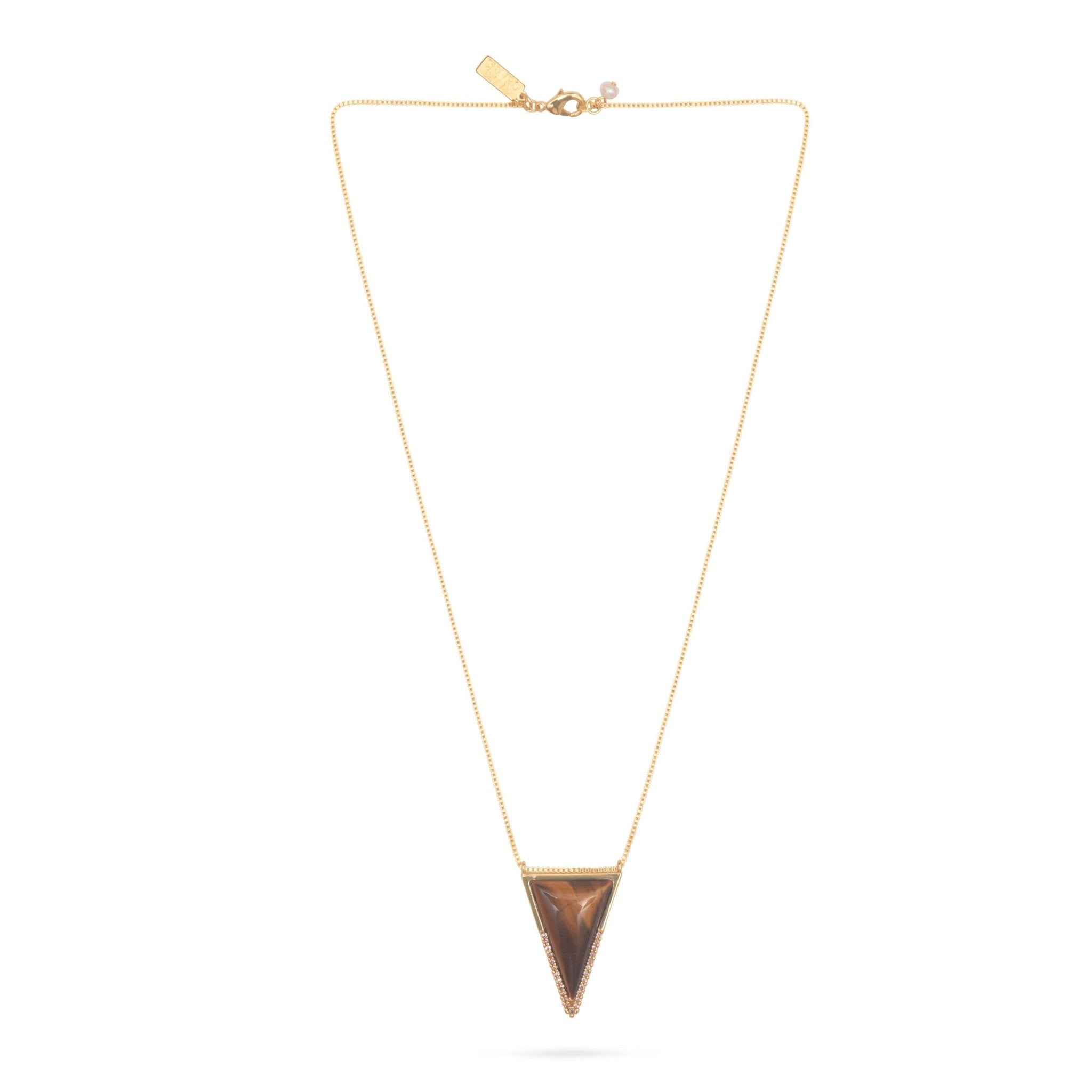 Shop Talis Chains Triangle Pendant Necklace—Tiger Eye - Talis Chains