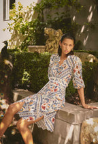 Shop Theia Viscose Scallop Embroidered Dress in Petinos Floros - OnceWas