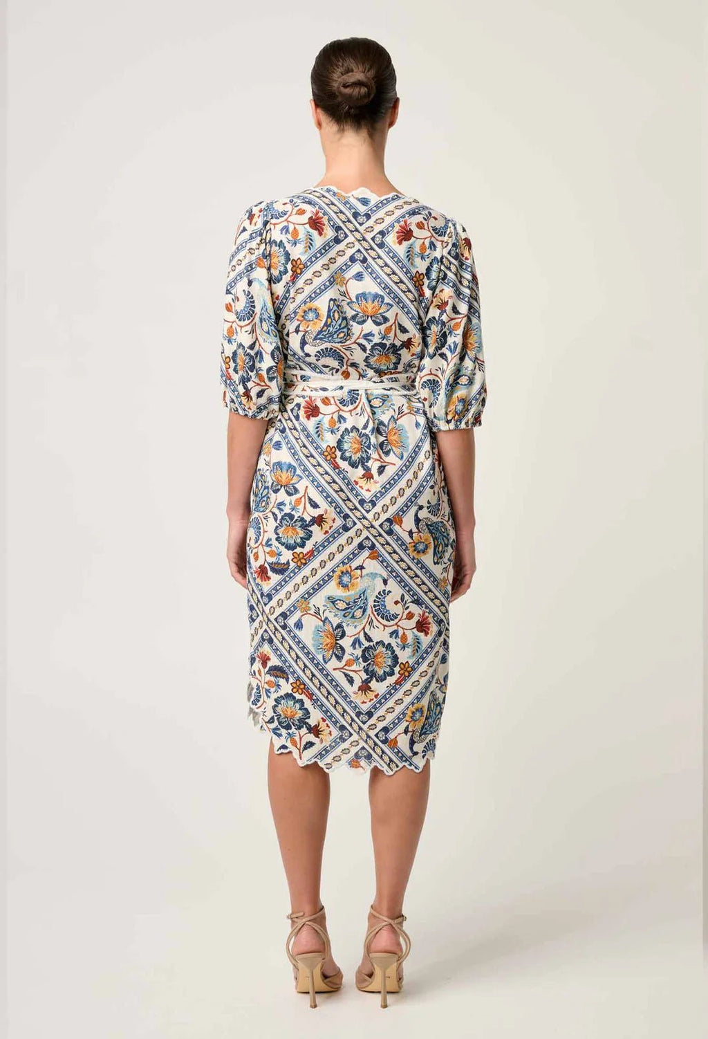 Shop Theia Viscose Scallop Embroidered Dress in Petinos Floros - OnceWas