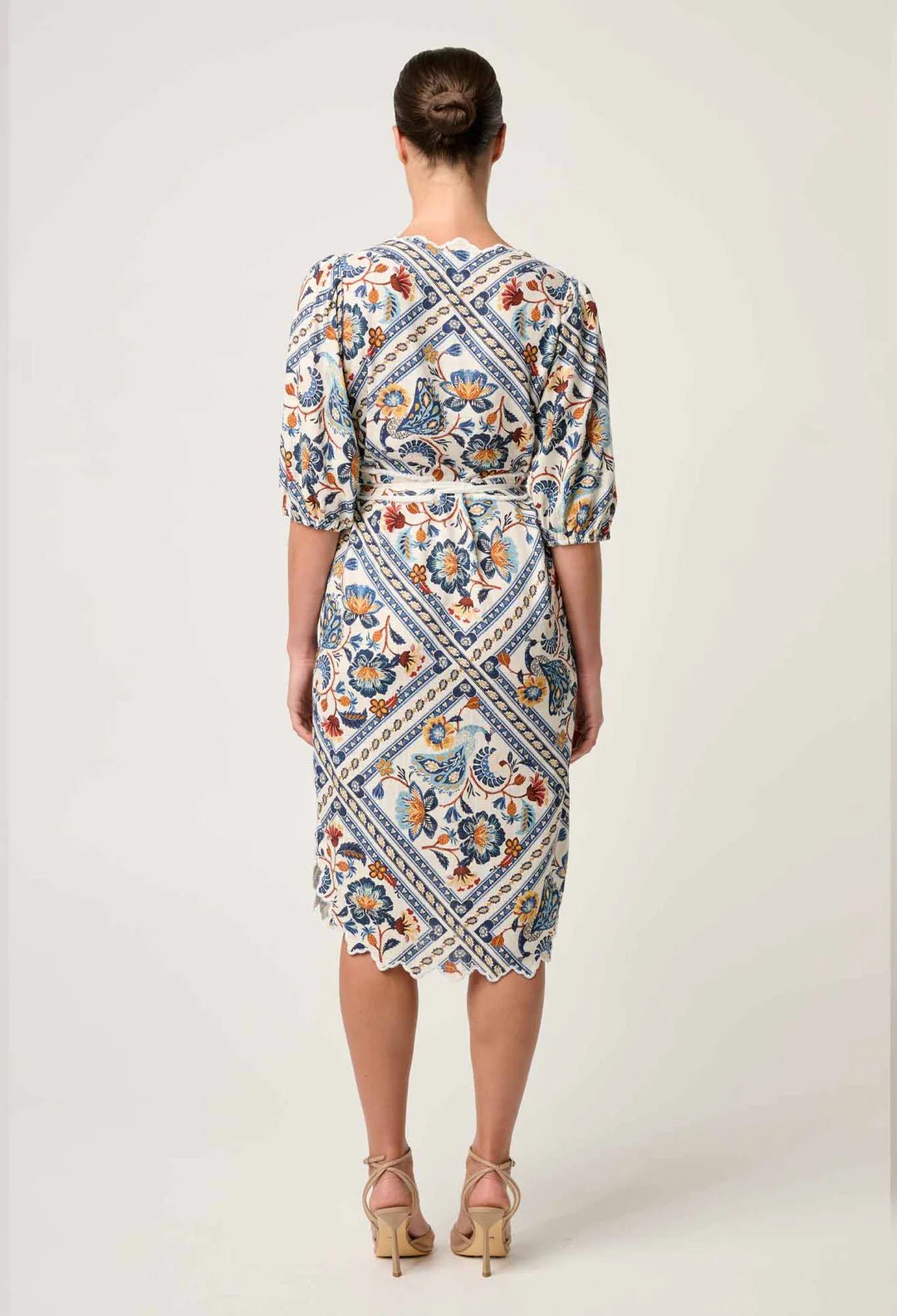 Shop Theia Viscose Scallop Embroidered Dress in Petinos Floros - OnceWas