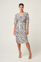 Shop Theia Viscose Scallop Embroidered Dress in Petinos Floros - OnceWas