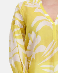 Shop Two Tone Cotton Floral Blouse | Lemon Print - Monari