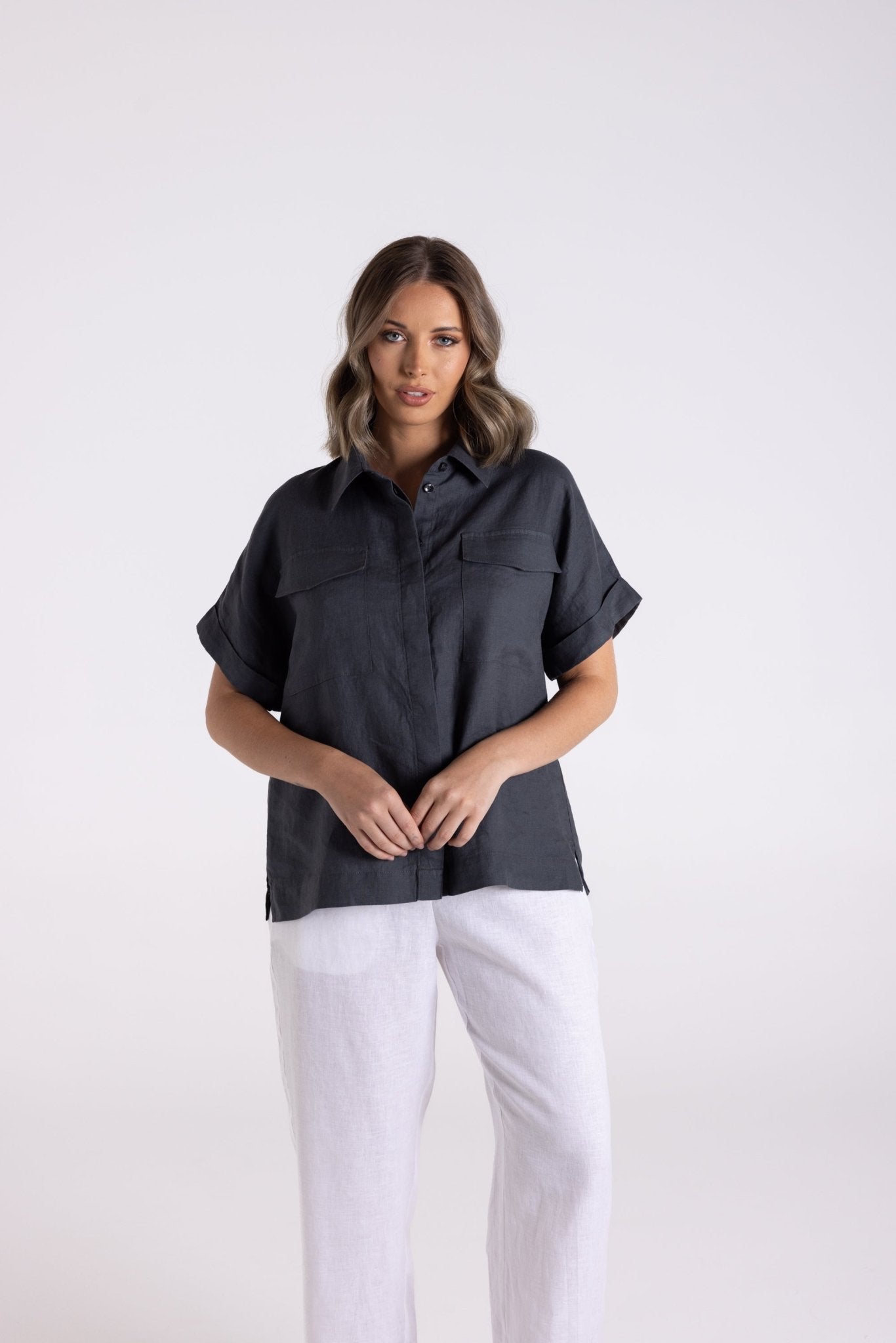 Shop Two - T's Dropped Shoulder Oversized Linen Shirt - Two - T's