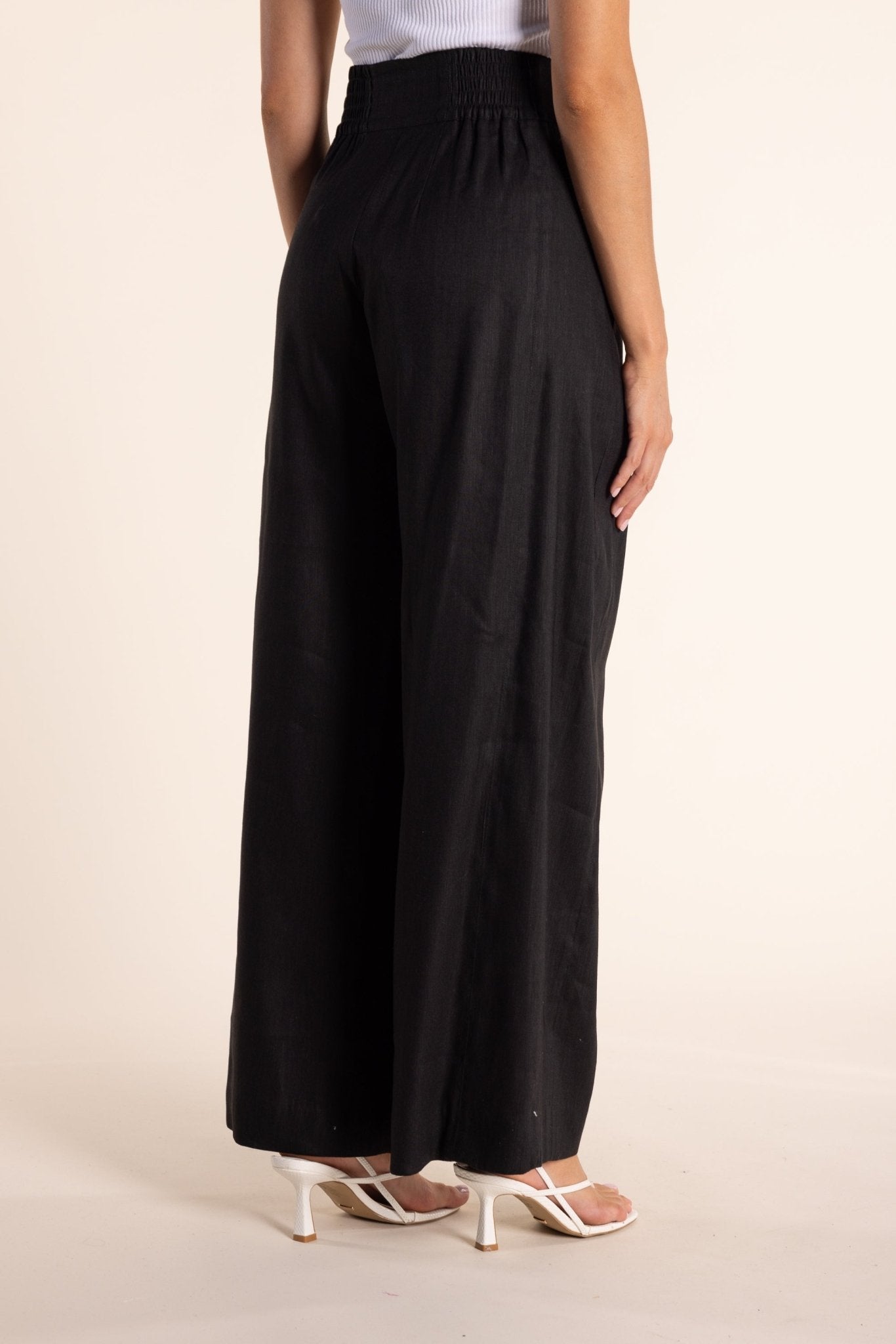 Shop Two T's Linen Mix Wide Leg Pant | Black - Two T's