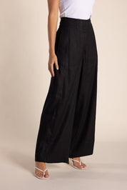 Shop Two T's Linen Mix Wide Leg Pant | Black - Two T's