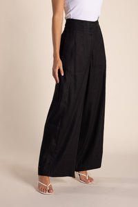 Shop Two T's Linen Mix Wide Leg Pant | Black - Two T's