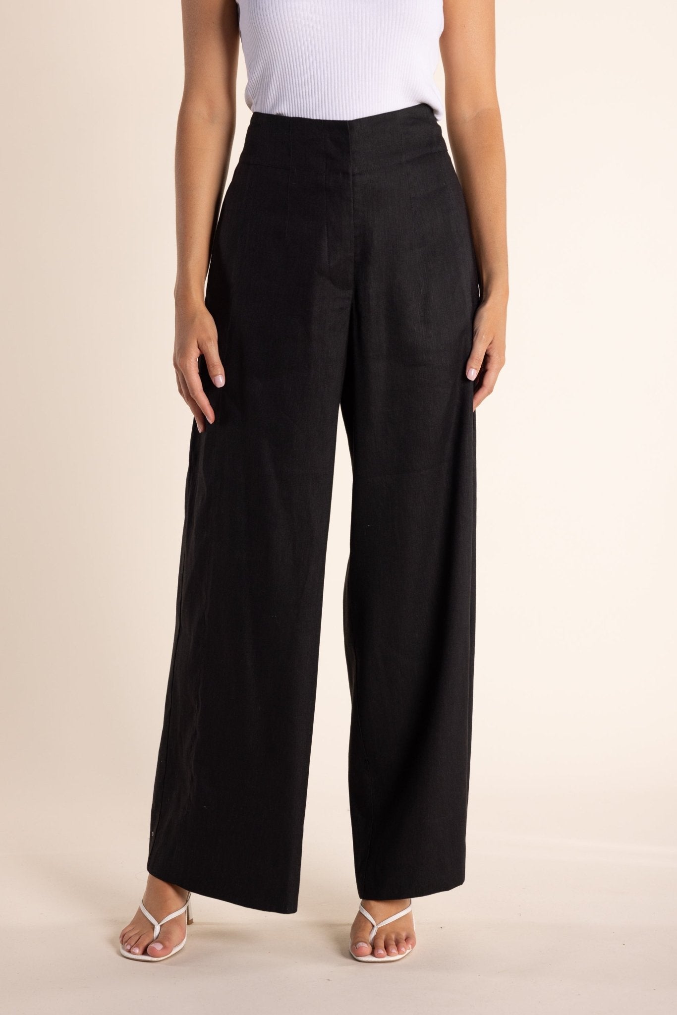 Shop Two T's Linen Mix Wide Leg Pant | Black - Two T's