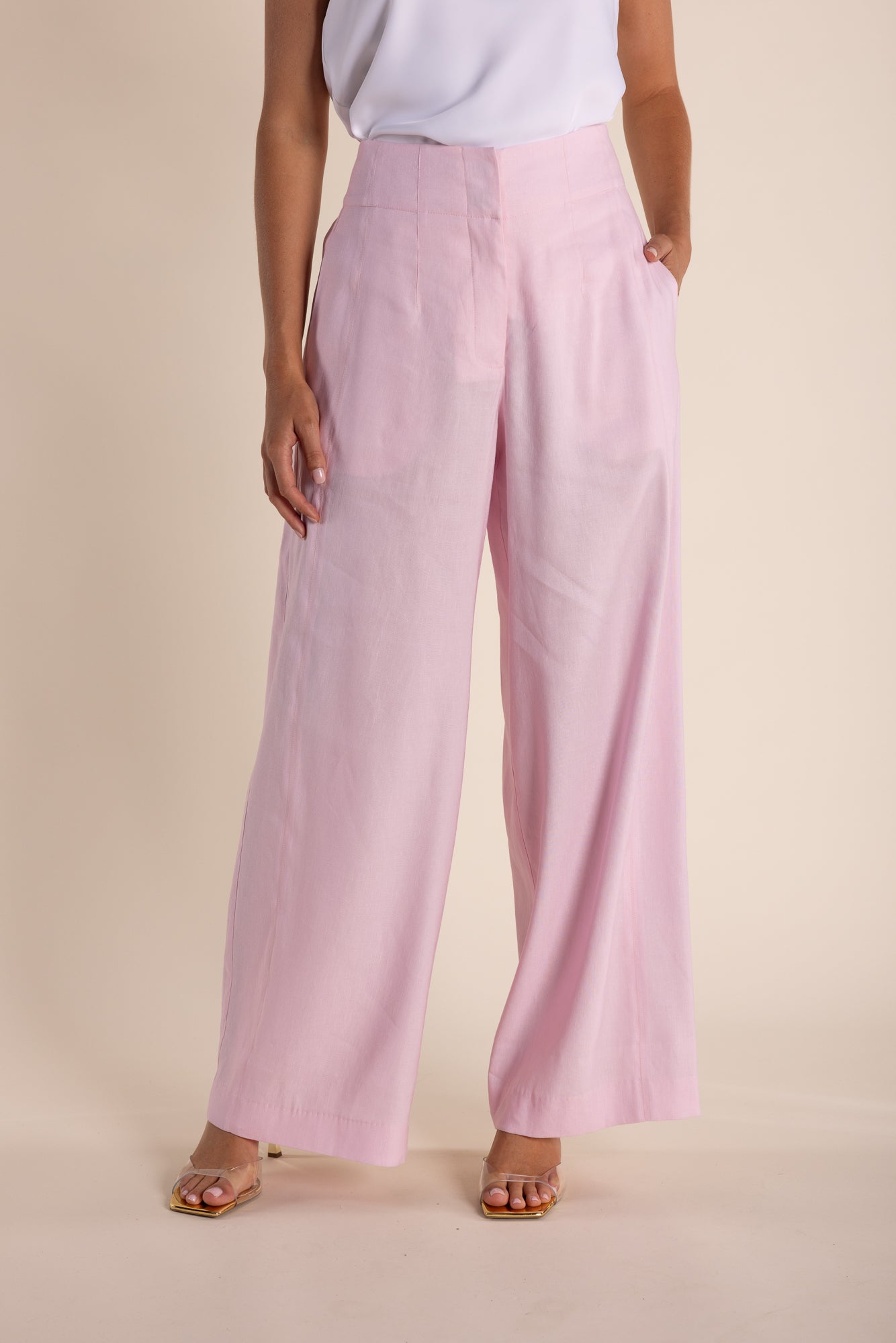 Shop Two T's Linen Mix Wide Leg Pant | Pink Rose - Two T's