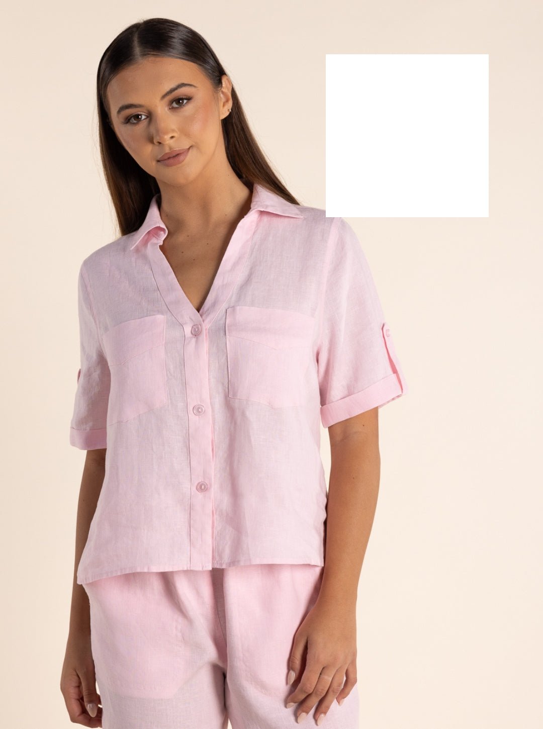 Shop Two T's Linen Short Sleeve Shirt | Pink Rose / White - Two T's