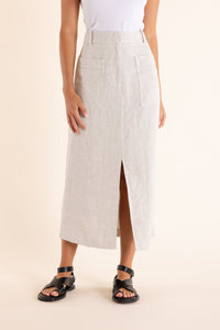 Shop Two T's Midi Skirt in Textured Linen | Natural Flax - Two T's