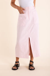 Shop Two T's Midi Skirt in Textured Linen | Pink Rose - Two T's