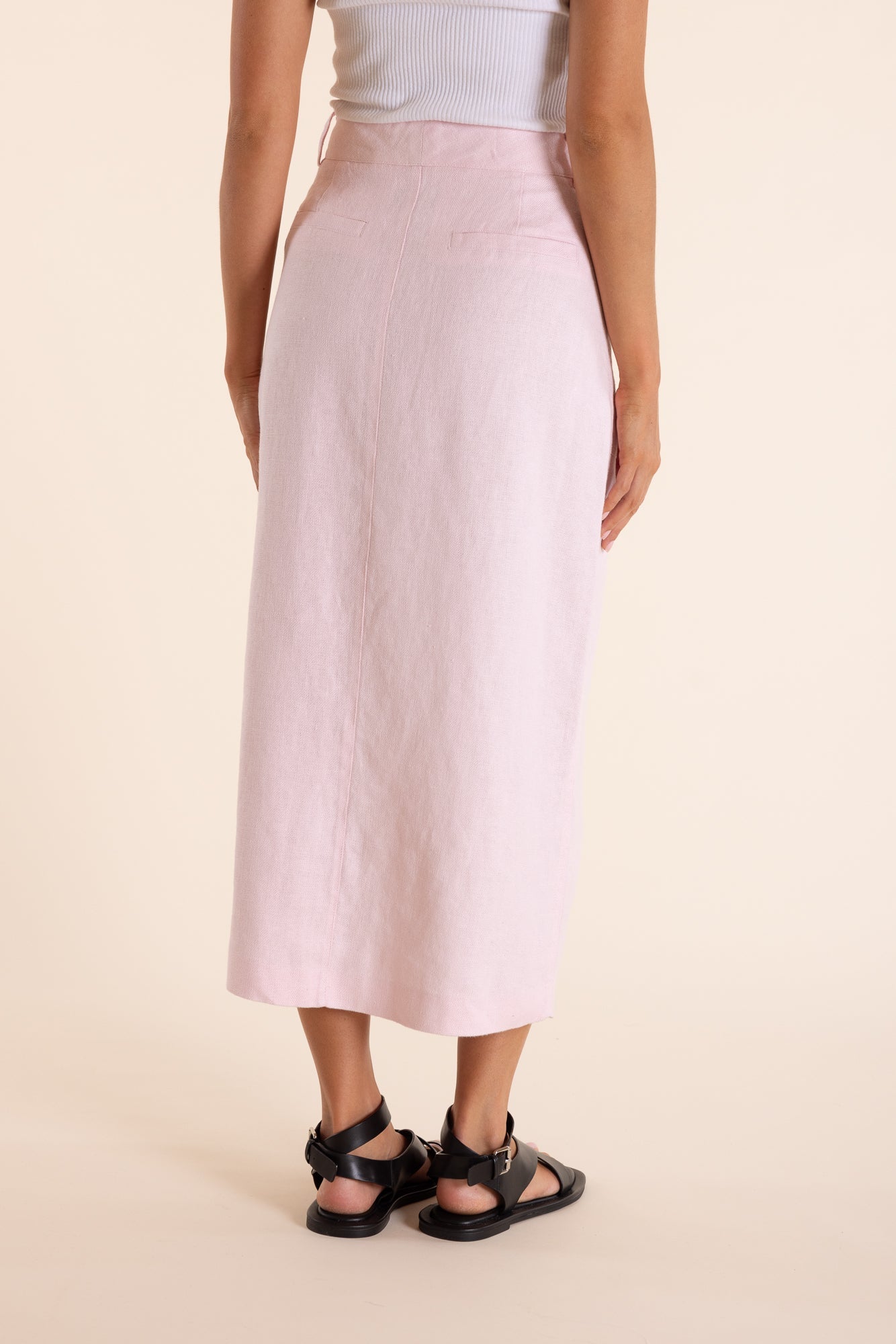 Shop Two T's Midi Skirt in Textured Linen | Pink Rose - Two T's