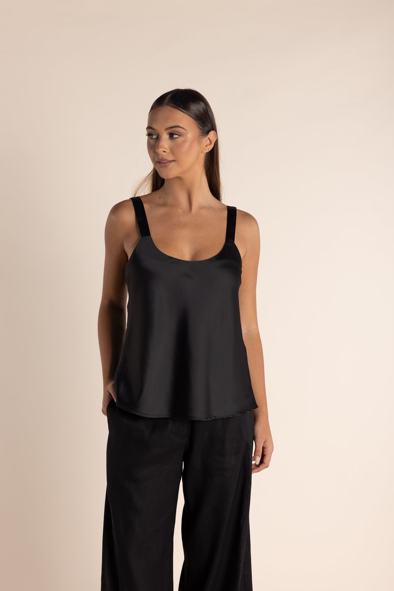 Shop Two T's Satin Cami | Black - Two T's