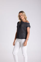 Two-T's Tape Yarn Boat Neck Sweater