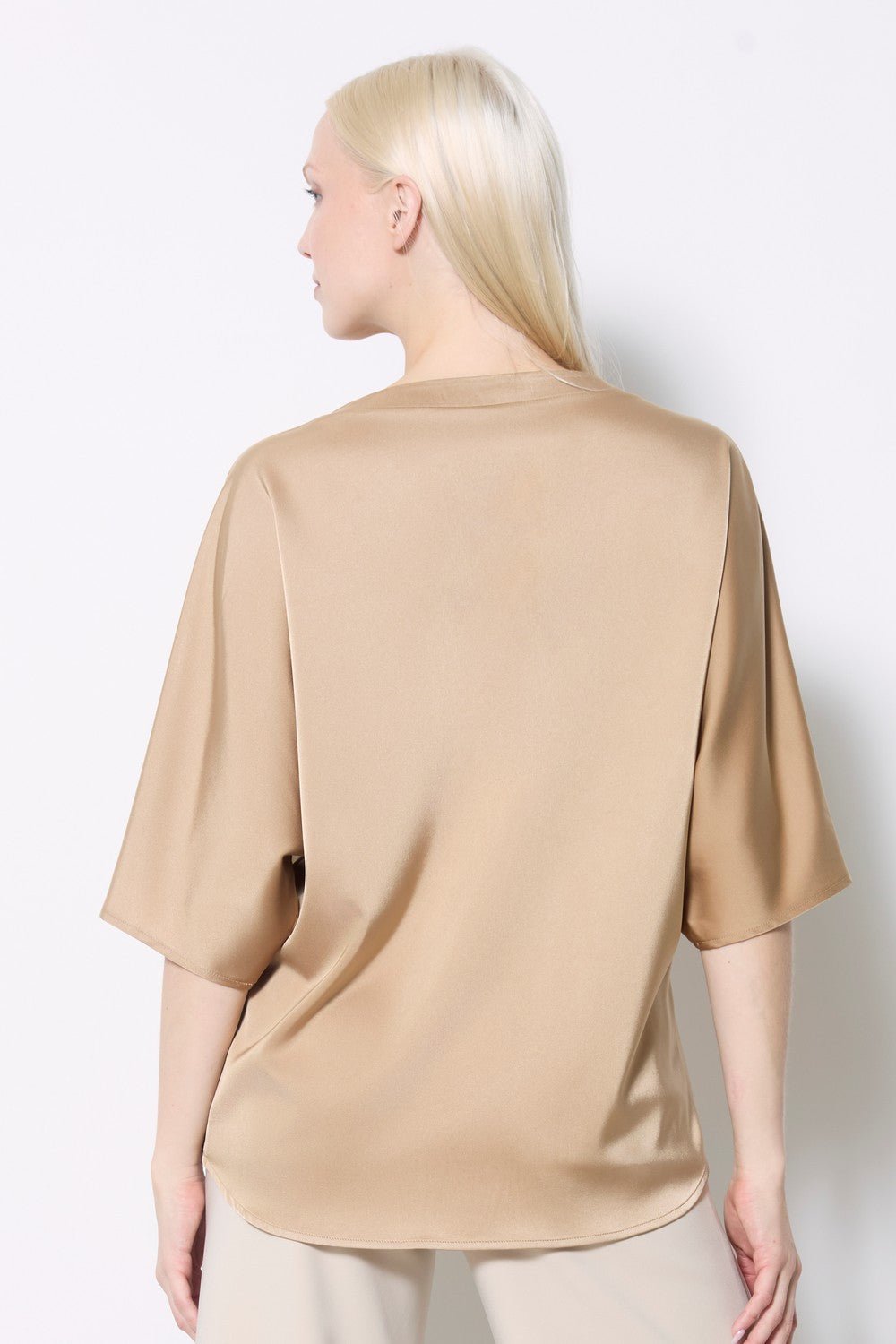 Shop UP! Pants Belize Satin Short Sleeve V Neck Top - UP! Pants