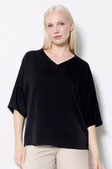 UP! Pants Belize Satin Short Sleeve V Neck Top