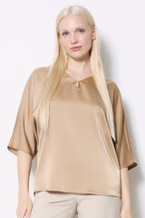 UP! Pants Belize Satin Short Sleeve V Neck Top