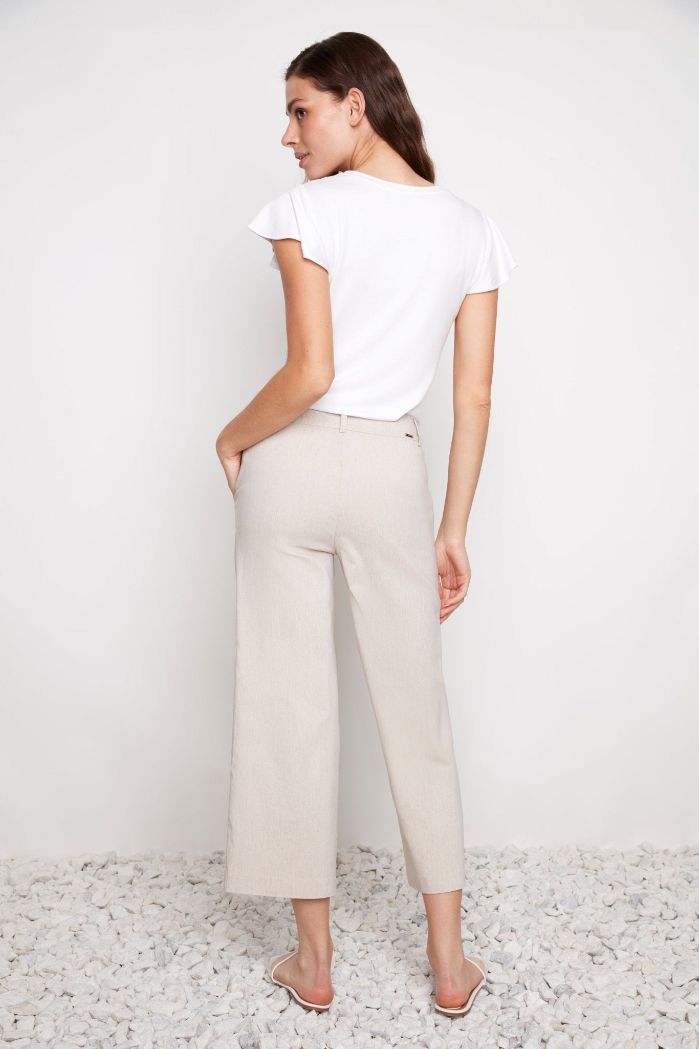 Shop UP! Pants Linen Effect Techno Wide Leg Cropped Pant 68881 - UP! Pants