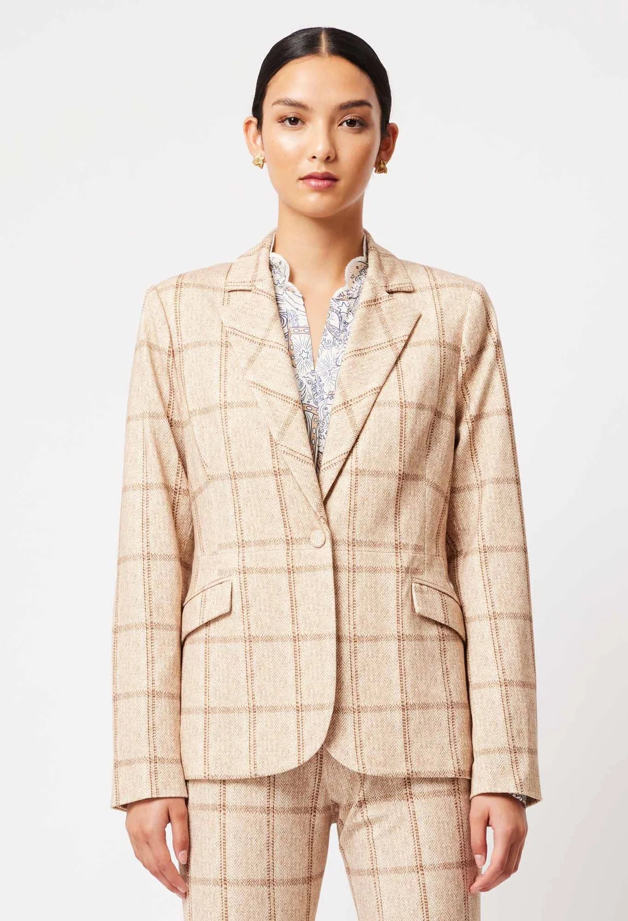 Shop Venus Ponte Blazer │ Oatmeal Check - ONCEWAS