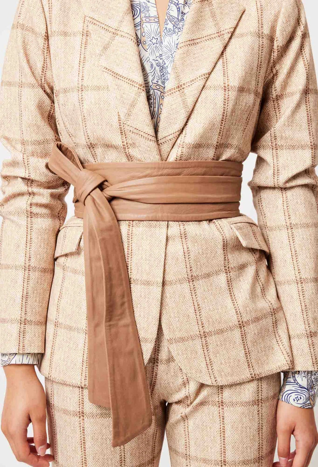 Shop Venus Ponte Blazer │ Oatmeal Check - ONCEWAS