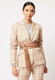 Shop Venus Ponte Blazer │ Oatmeal Check - ONCEWAS