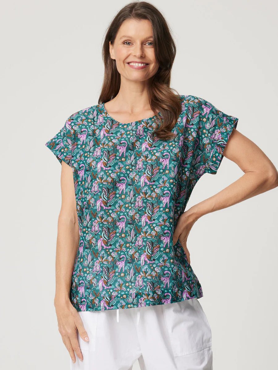 Shop Vicky Round Neck S/S Cotton Top | Lilac Leopard - Cake