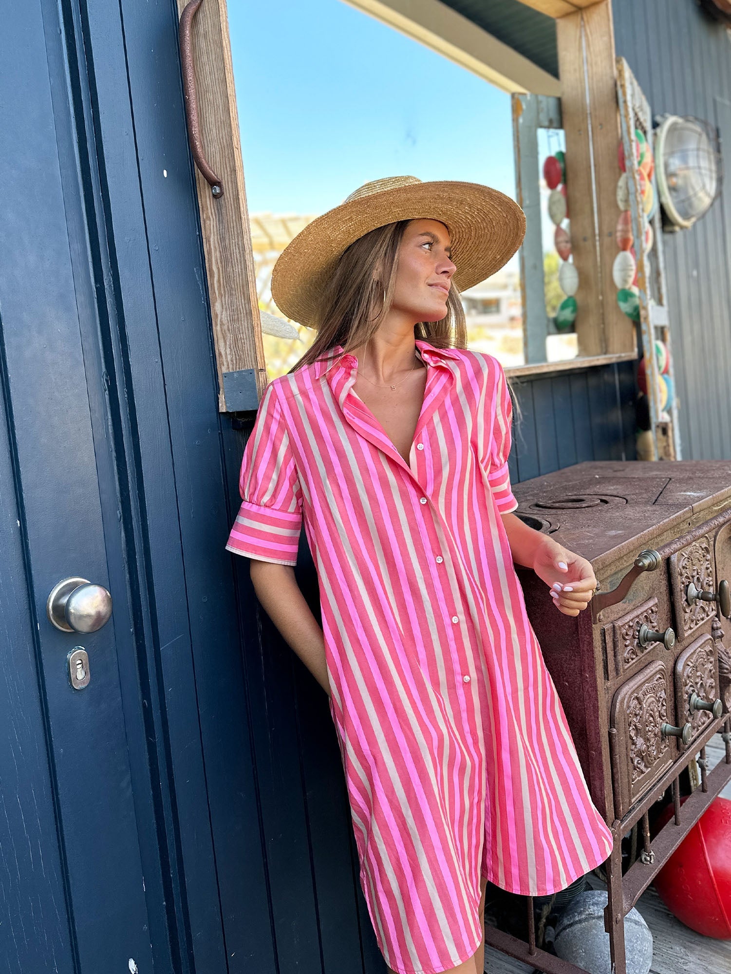 Shop Vilagallo Hester Stripe Shirt Dress - Vilagallo