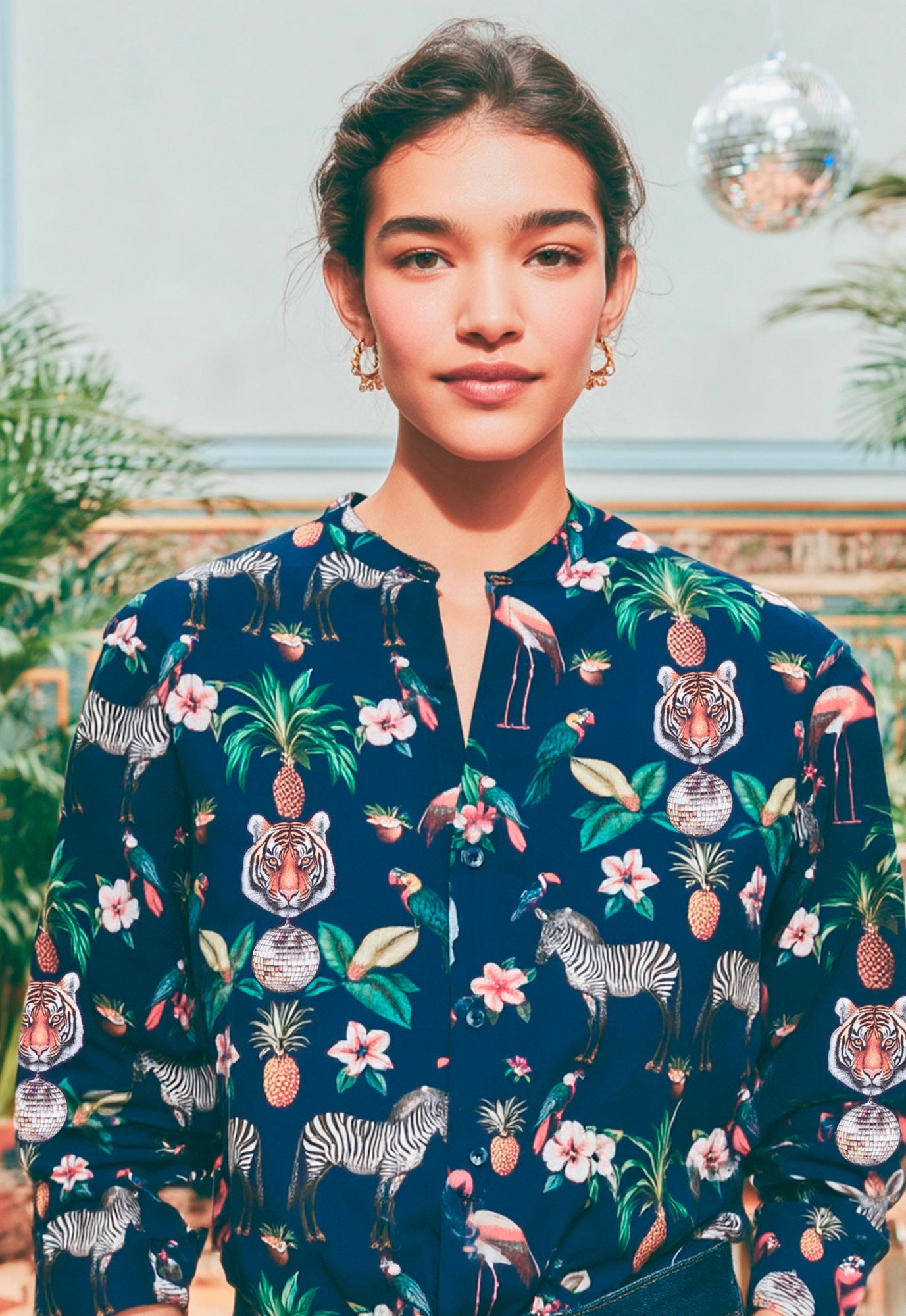 Shop Vilagallo Juiet Navy Jungle Disco Marino Print Shirt - Vilagallo