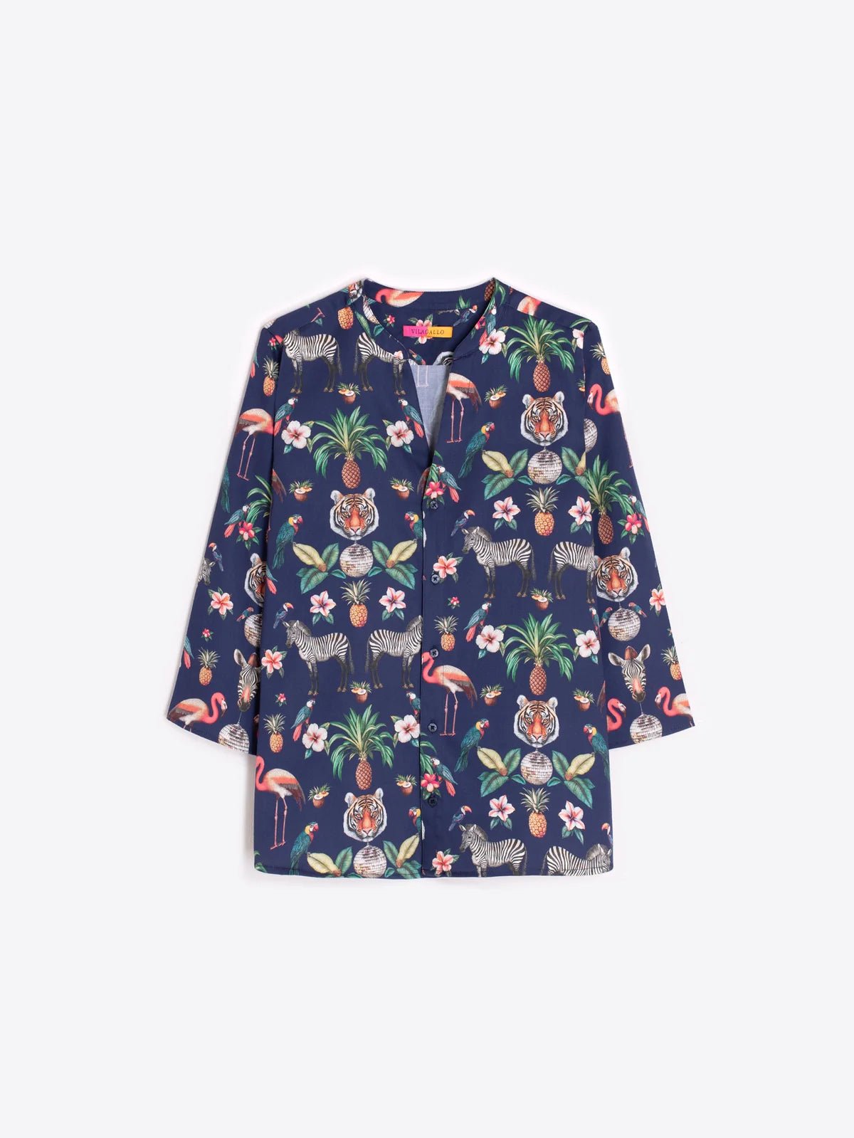 Shop Vilagallo Juiet Navy Jungle Disco Marino Print Shirt - Vilagallo