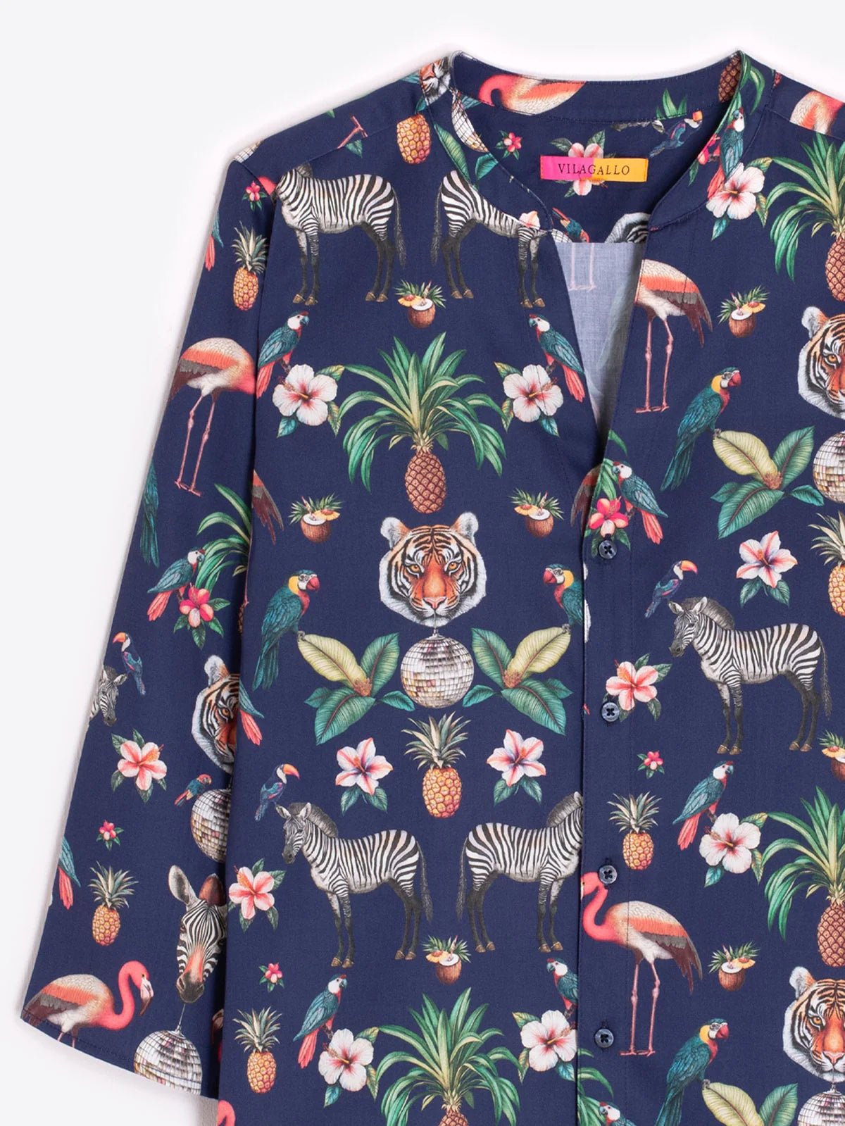 Shop Vilagallo Juiet Navy Jungle Disco Marino Print Shirt - Vilagallo