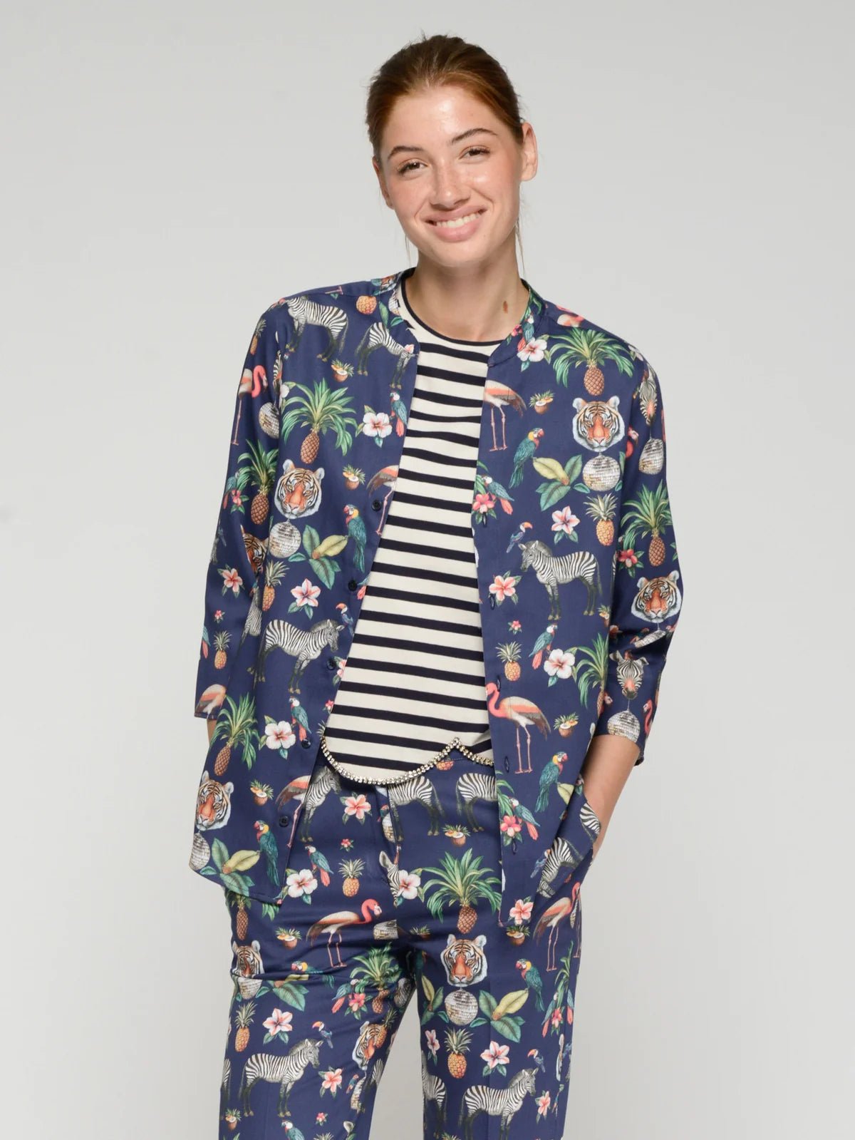 Shop Vilagallo Juiet Navy Jungle Disco Marino Print Shirt - Vilagallo