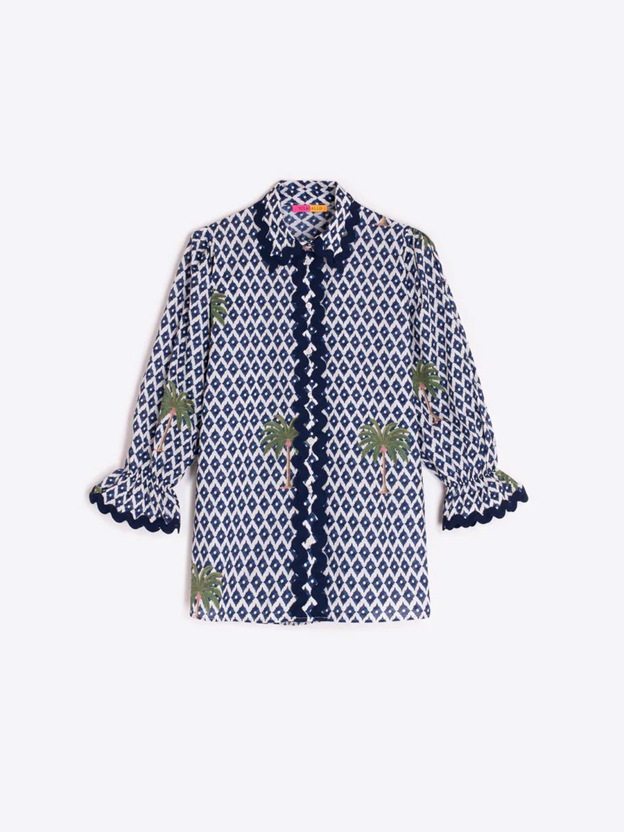 Shop Vilagallo Puff Sleeve Ikat Palmera Print Shirt - Vilagallo