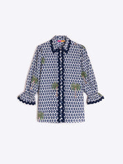 Shop Vilagallo Puff Sleeve Ikat Palmera Print Shirt - Vilagallo