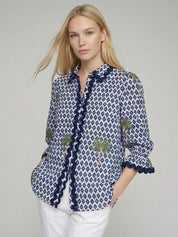Shop Vilagallo Puff Sleeve Ikat Palmera Print Shirt - Vilagallo