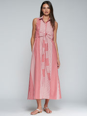 Shop Vilagallo Sleeveless Bow Red and White Stripe Dress 33516 - Vilagallo