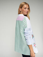 Shop Vilagallo Stripe Linen Embroidered Shirt - Vilagallo