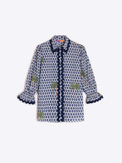 Vilagallo Puff Sleeve Ikat Palmera Print Shirt