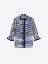 Vilagallo Puff Sleeve Ikat Palmera Print Shirt