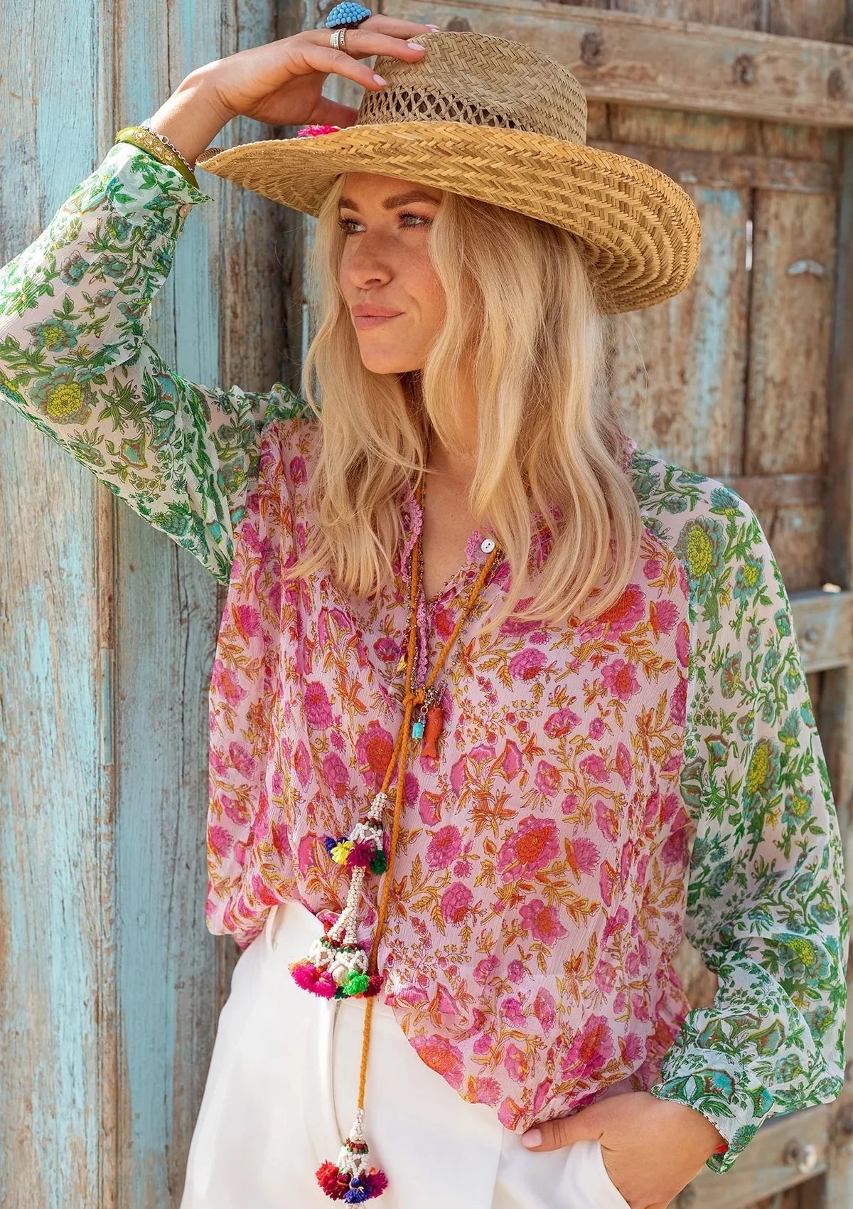 Shop Viscose Blouse | Pink/Green - Place du Soleil