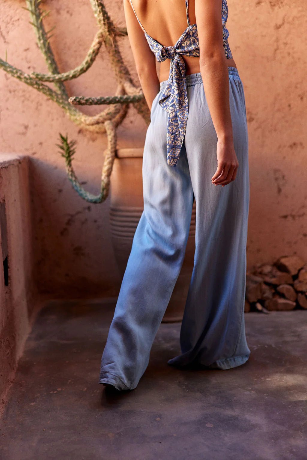 Shop Wide Leg Tencel Polo Pant | Light Denim - Lauren Vidal Paris