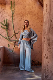 Shop Wide Leg Tencel Polo Pant | Light Denim - Lauren Vidal Paris