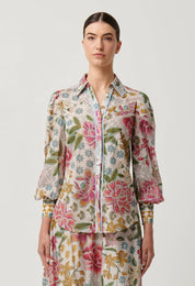 Shop Wren Lace Cotton Slub Shirt in Azalea Fields - OnceWas