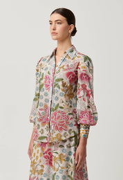 Shop Wren Lace Cotton Slub Shirt in Azalea Fields - OnceWas