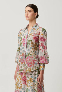 Shop Wren Lace Cotton Slub Shirt in Azalea Fields - OnceWas