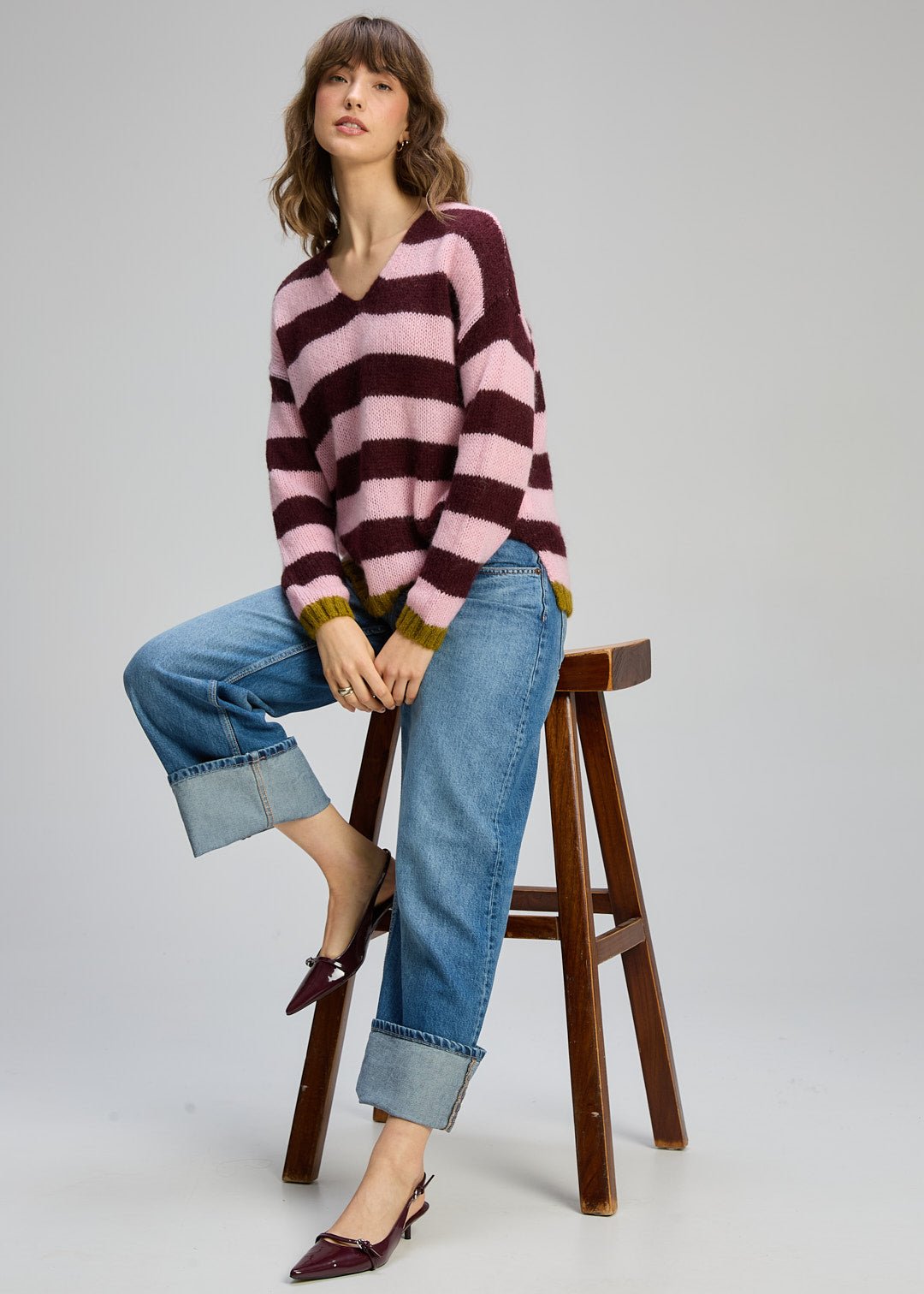 Shop Zaket & Plover Cozy Kid Stripe V Jumper - Zaket & Plover