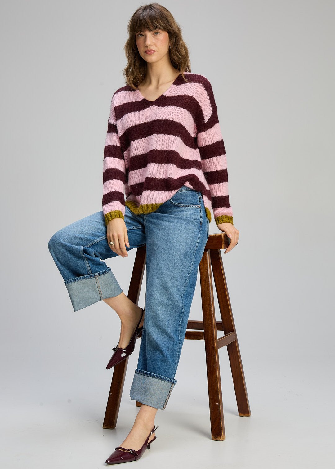 Shop Zaket & Plover Cozy Kid Stripe V Jumper - Zaket & Plover