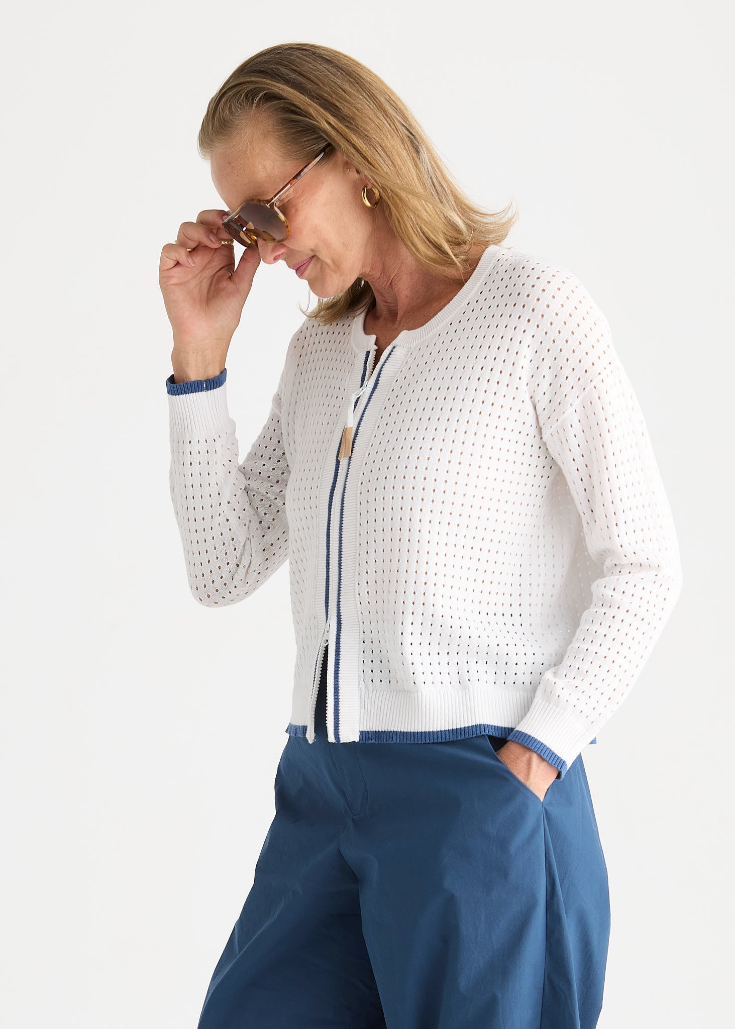 Shop Zaket & Plover Pointelle Zip Cotton Cardi - Zaket & Plover