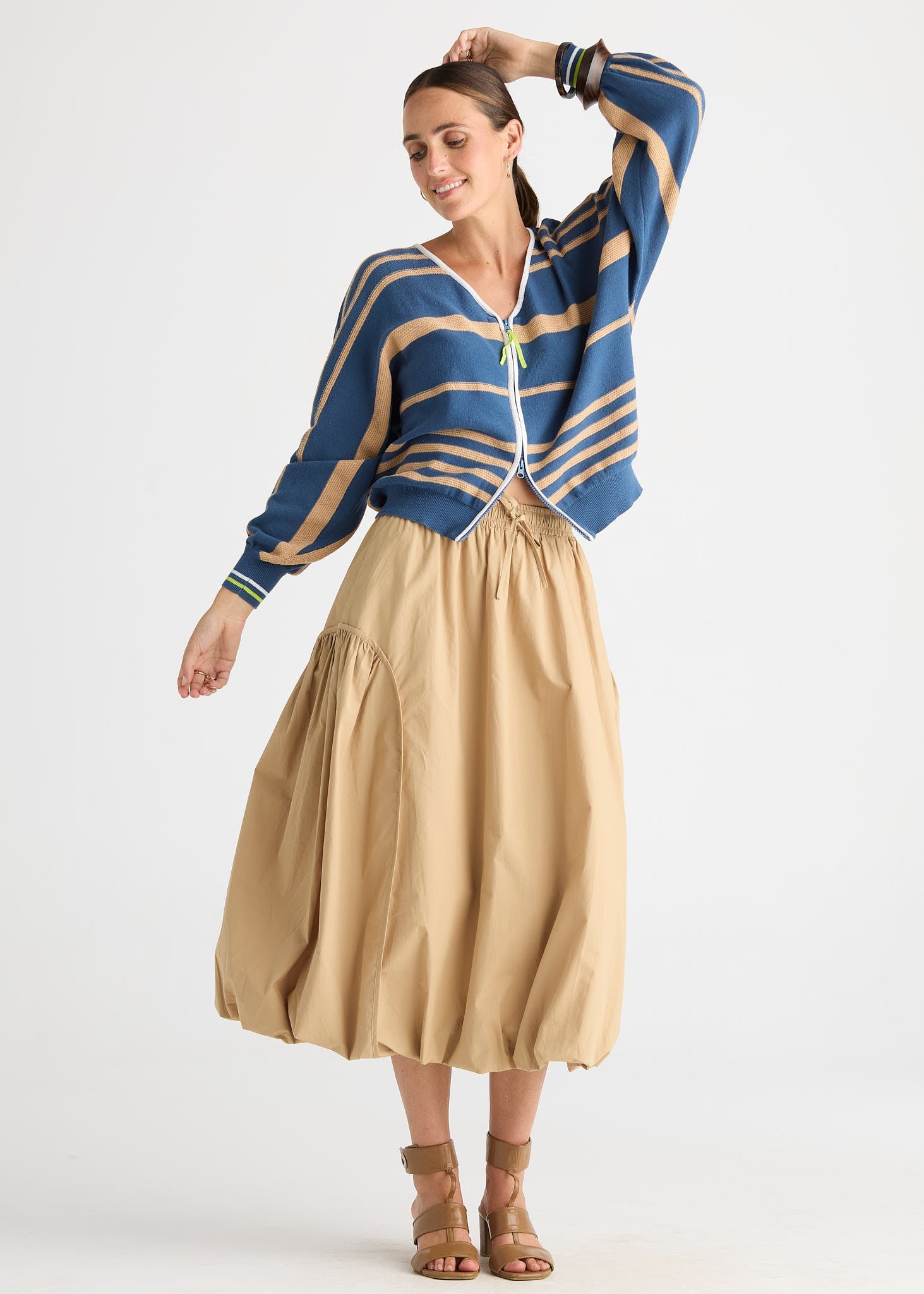 Shop Zaket & Plover Statement Zip Cotton Stripe Cardi - Zaket & Plover