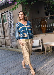 Shop Zaket & Plover Statement Zip Cotton Stripe Cardi - Zaket & Plover
