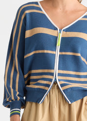 Shop Zaket & Plover Statement Zip Cotton Stripe Cardi - Zaket & Plover